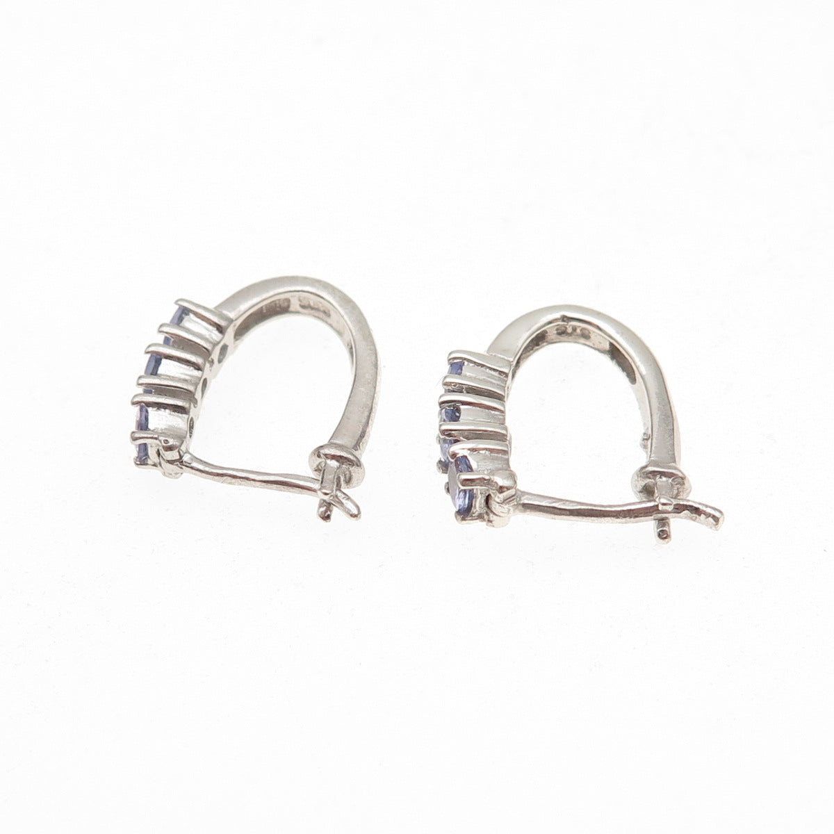 Chuck Clemency 925 Sterling Silver Real Round-Cut Iolite Earrings