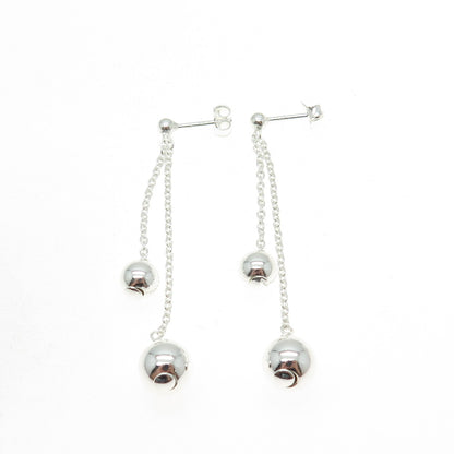 925 Sterling Silver Beaded Cable Chain Dangling Earrings