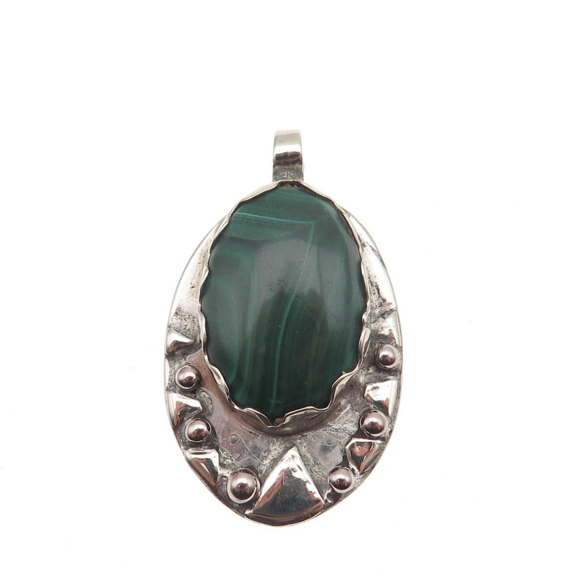 Old Pawn 925 Sterling Silver Vintage Southwestern Malachite Tribal Pendant