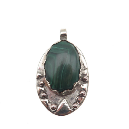 Old Pawn 925 Sterling Silver Vintage Southwestern Malachite Tribal Pendant
