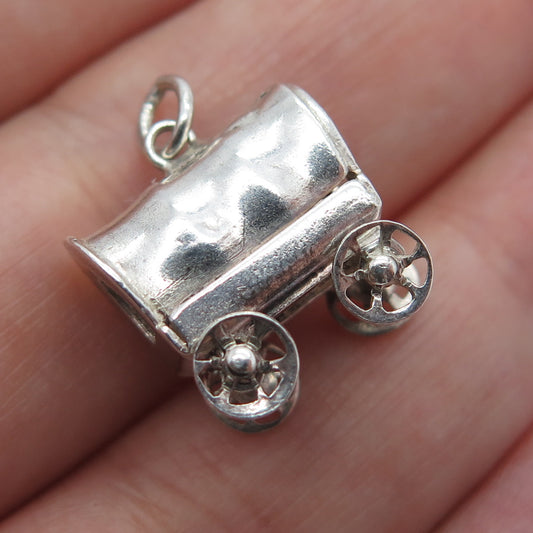 925 Sterling Silver Vintage Farmers Carriage Oxidized Minimalist 3D Pendant