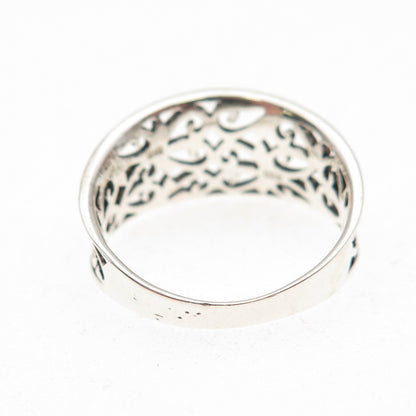 925 Sterling Silver Heart Ornate Oxidized Ring Size 8