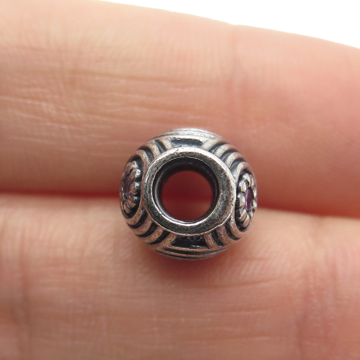 PANDORA 925 Sterling Silver Lavender C Z Hypnotic Circles Oxidized Bead Charm