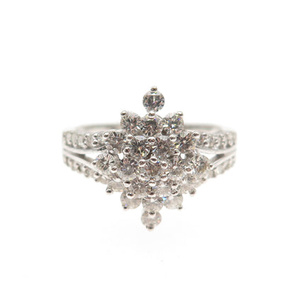 C&C Luxury Sterling Silver Real Round-Cut Moissanite Flower Cluster Ring Size 7