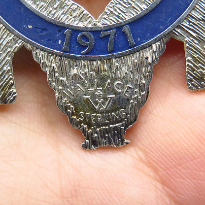 925 Sterling Silver Vintage Wallace Enamel Peace on Earth Sign Ornament