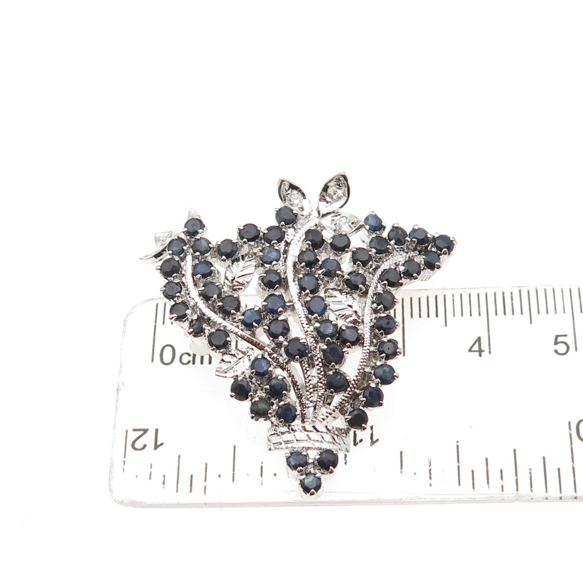 925 Sterling Silver Vintage Real Sapphire & C Z Floral Pin Brooch / Pendant