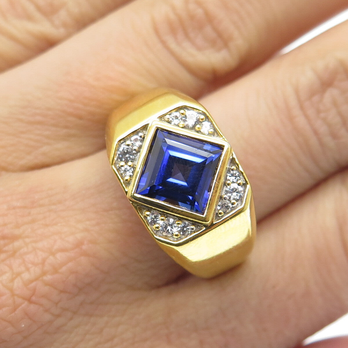 HAN 925 Sterling Silver Gold Plated Lab-Created Sapphire Real Topaz Ring Size 11
