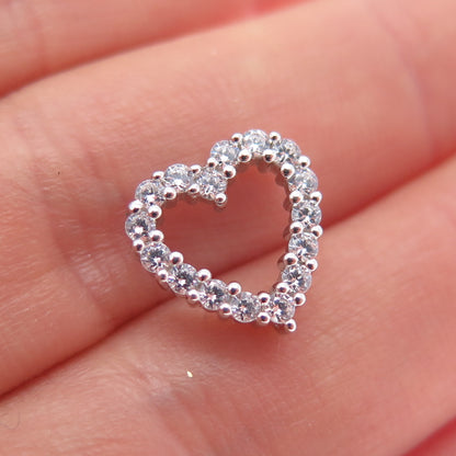 SAI 925 Sterling Silver Round-Cut C Z Heart Minimalist Slide Charm Pendant