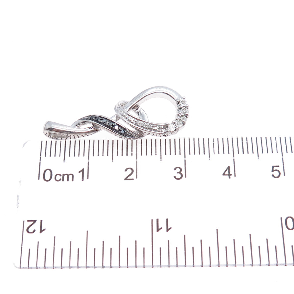 925 Sterling Silver Real Black & White Diamond Twisted Slide Charm Pendant