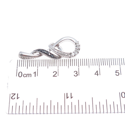925 Sterling Silver Real Black & White Diamond Twisted Slide Charm Pendant