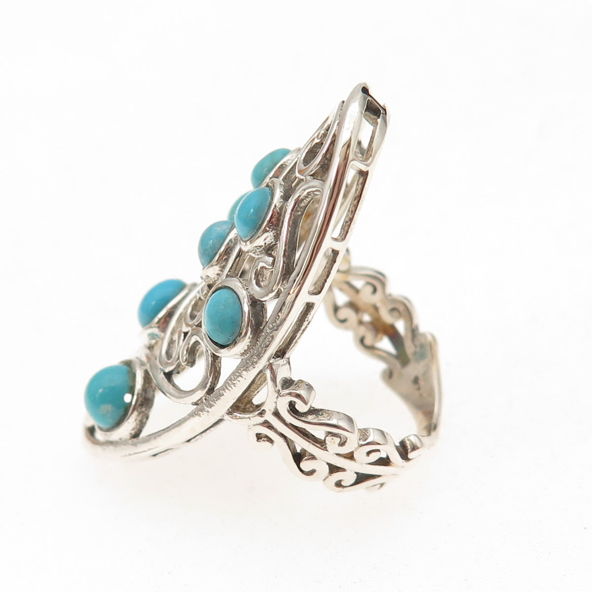 Chuck Clemency 925 Sterling Silver Real Turquoise Swirl Ring Size 7.25