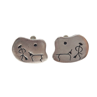 925 Sterling Silver Vintage Mexico Tribal Storyteller Oxidized Cufflinks