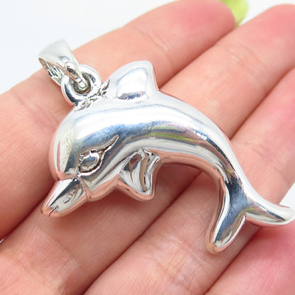 925 Sterling Silver Vintage Friendly Dolphin Pendant