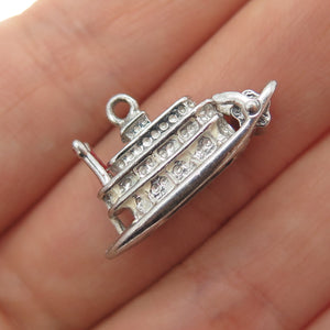J.M. FISHER 925 Sterling Silver Antique Art Deco Steamboat Mini 3D Charm Pendant