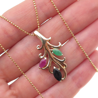 Seta Sterling Silver Gold Plated Vintage Real Sapphire Emerald Ruby Necklace 16"