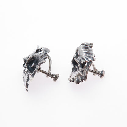 925 Sterling Silver Vintage Calla Lily Flower Oxidized Screw Back Earrings