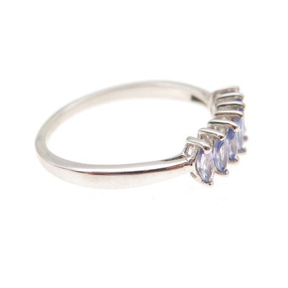 D'Joy 925 Sterling Silver Real Marquise-Cut Tanzanite Ring Size 8.25