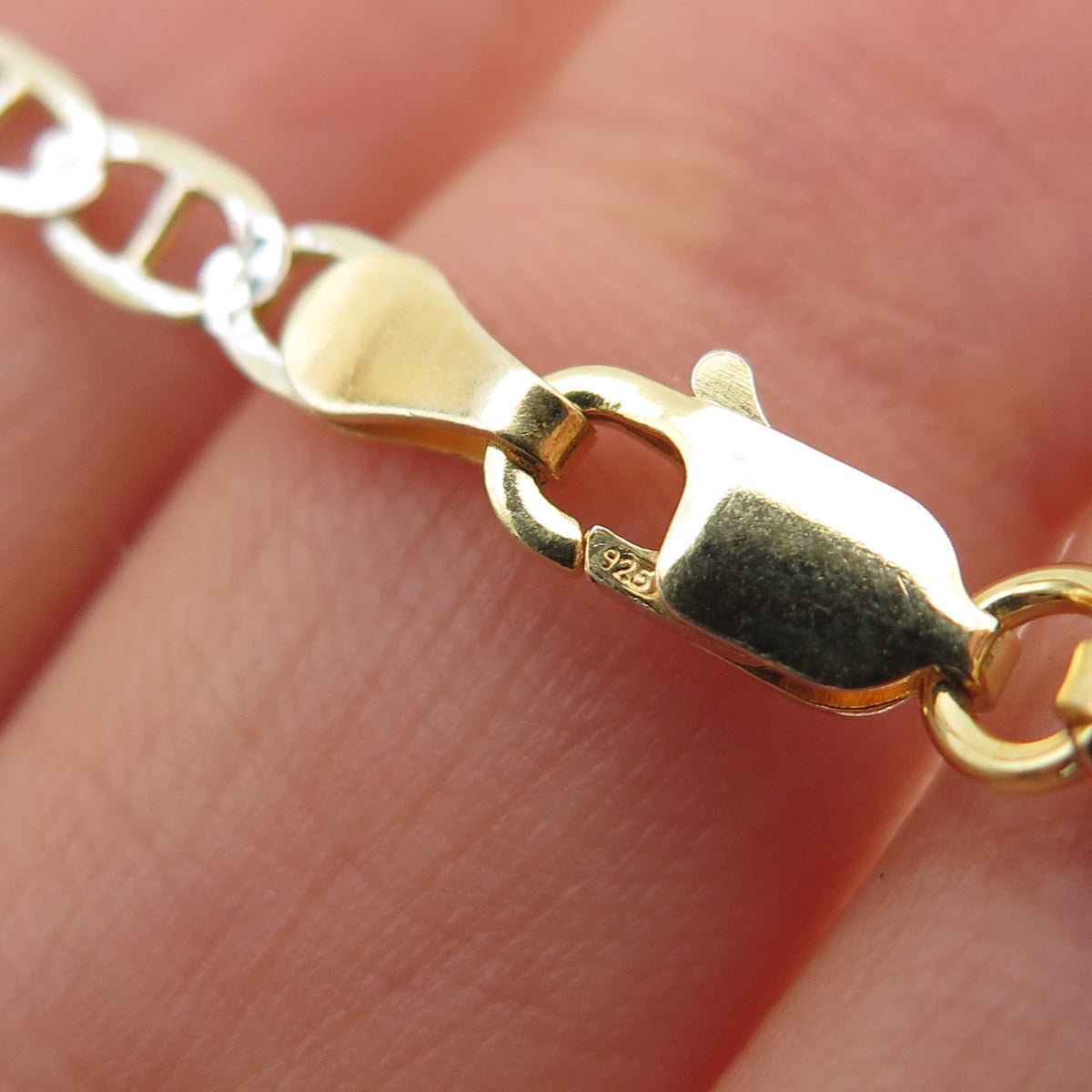 P. LUX 925 Sterling Silver Gold Plated Italy Anchor Mariner Link Bracelet 8"