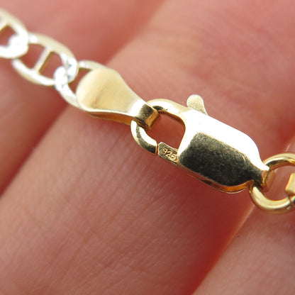 P. LUX 925 Sterling Silver Gold Plated Italy Anchor Mariner Link Bracelet 8"