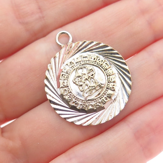 925 Sterling Silver 2-Tone Vintage Aztec Symbol Charm Pendant
