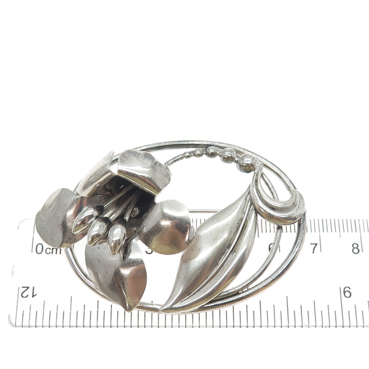 BINDER BROTHERS 925 Sterling Silver Vintage Lily Flower Oxidized Pin Brooch