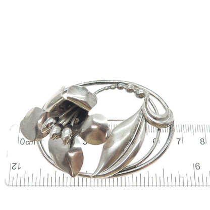 BINDER BROTHERS 925 Sterling Silver Vintage Lily Flower Oxidized Pin Brooch