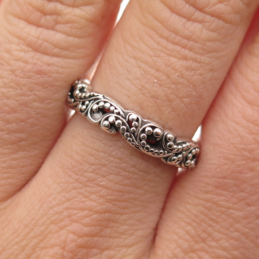 LOIS HILL 925 Sterling Silver Vintage Granulated Scroll Band Ring Size 7.25