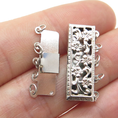 925 Sterling Silver Vintage 5 Strand Long Floral Box Clasp for Bracelet/Necklace