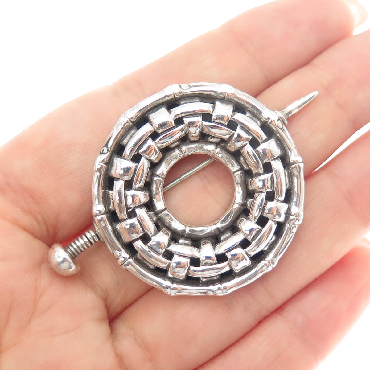 JOHN HARDY 925 Sterling Silver Vintage Celtic Woven Bamboo Pin Brooch