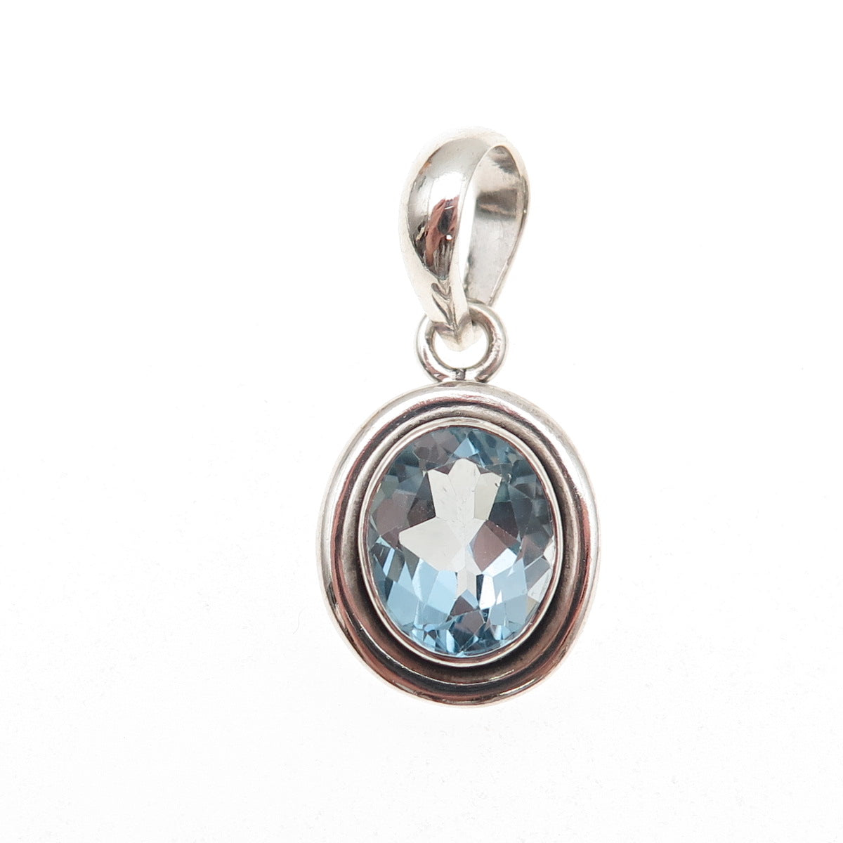 Silpada 925 Sterling Silver Vintage Real Oval-Cut Blue Topaz Charm Pendant