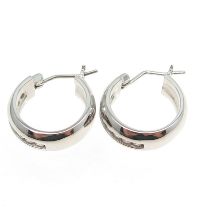 925 Sterling Silver Round-Cut C Z Hoop Earrings