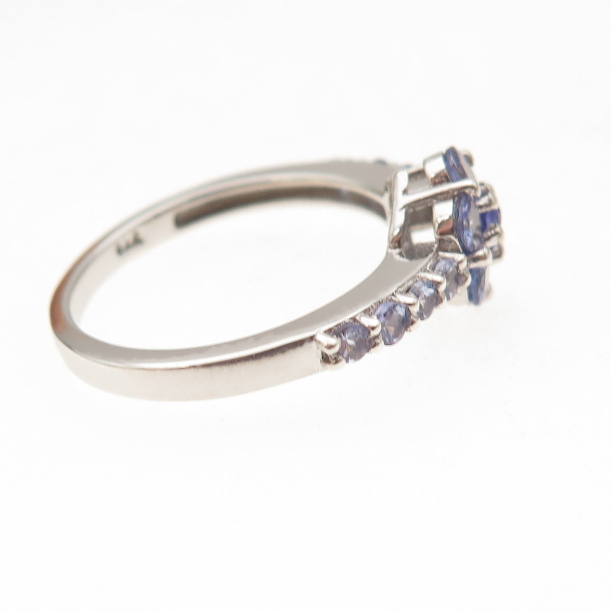 Chuck Clemency 925 Sterling Silver Real Round-Cut Tanzanite Floral Ring Size 8