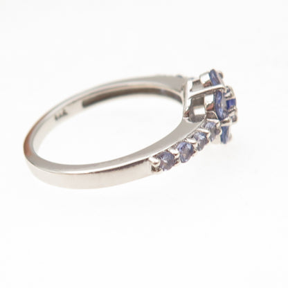 Chuck Clemency 925 Sterling Silver Real Round-Cut Tanzanite Floral Ring Size 8