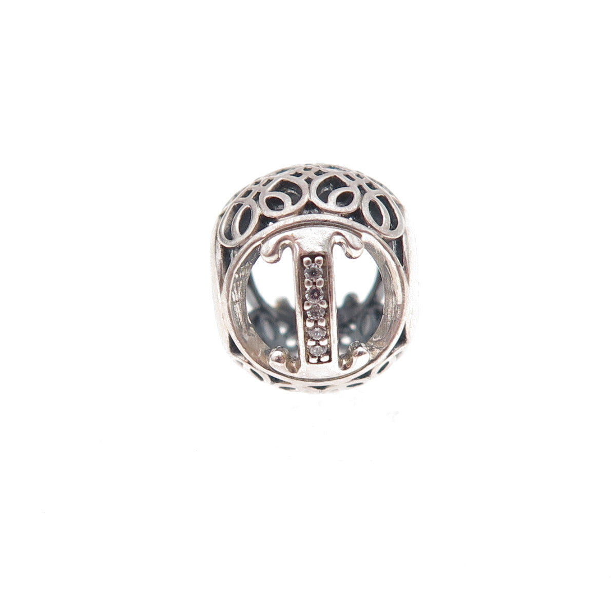 Pandora 925 Sterling Silver C Z Letter I Slide Bead Charm