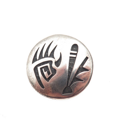 Loren Sakeva Kumoni Hopi Old Pawn 925 Sterling Vintage Bear Pin Brooch / Pendant