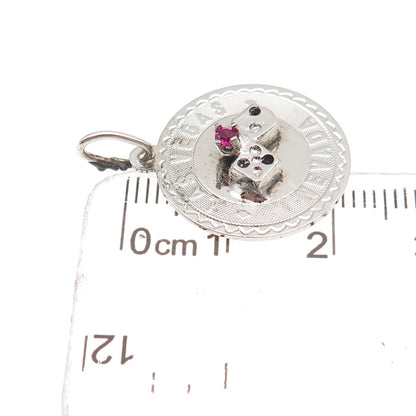 925 Sterling Silver Vintage Pink Rhinestone Las Vegas Lucky Dice Charm Pendant