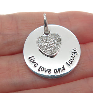 HAN 925 Sterling Silver Real Diamond Live Love And Laugh Heart Tag Pendant