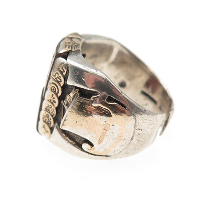 925 Sterling Antique Carnelian Roman Warrior & Sailboat Adjustable Ring Size 7