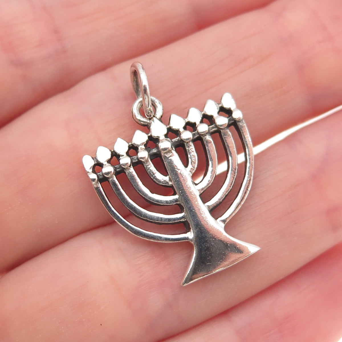 925 Sterling Silver Vintage Menorah Judaica Oxidized Charm Pendant