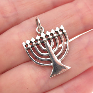 925 Sterling Silver Vintage Menorah Judaica Oxidized Charm Pendant