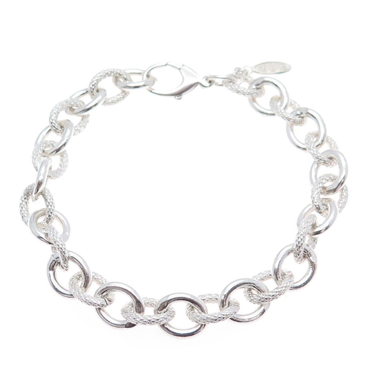 AMME 925 Sterling Silver Textured Cable Link Bracelet 8"