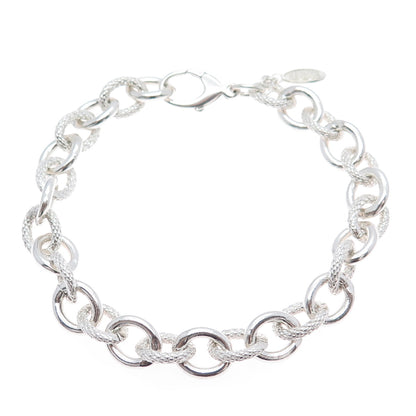 AMME 925 Sterling Silver Textured Cable Link Bracelet 8"