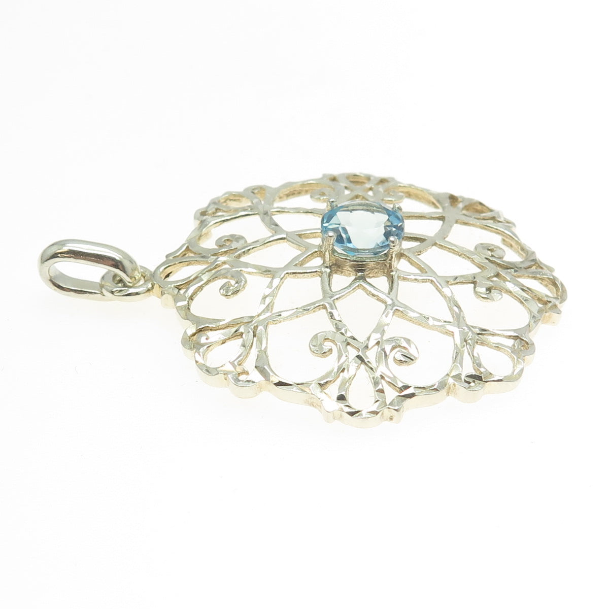 CHATEAU D'ARGENT 925 Sterling Silver Real Blue Topaz Gemstone Ornate Pendant