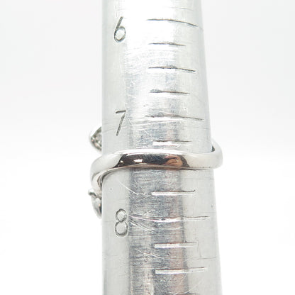 925 Sterling Silver Pave C Z Floral Overlap Ring Size 7.5