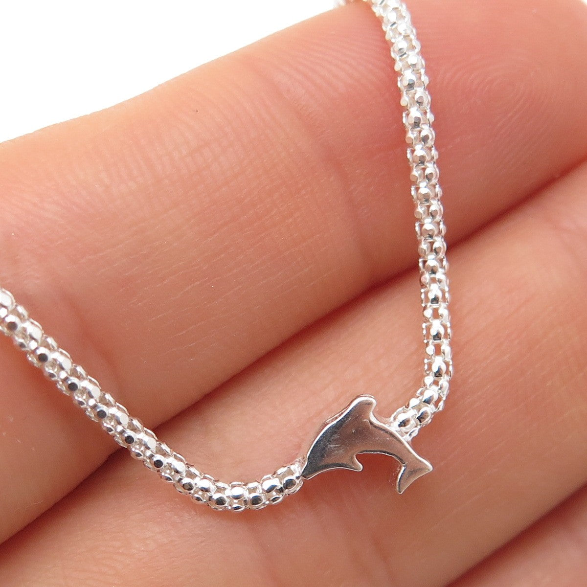 925 Sterling Silver Italy Dolphin Popcorn Chain Necklace 18"
