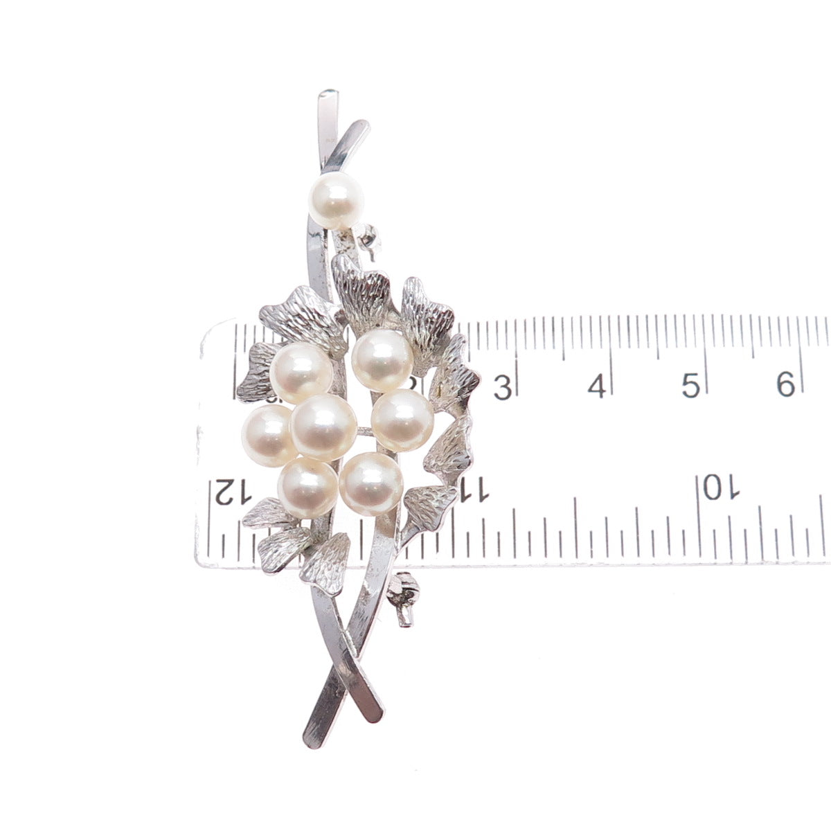 925 Sterling Silver Antique Art Deco Real Pearl Floral Pin Brooch (missing pin)