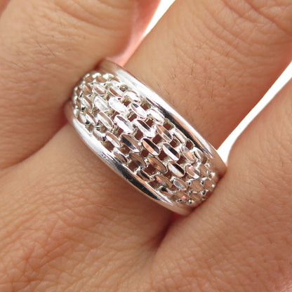 925 Sterling Silver Vintage Modernist Mesh Ring Size 9.25