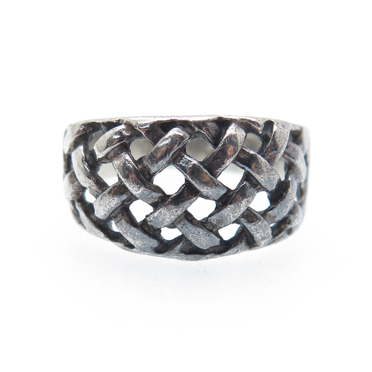 925 Sterling Silver Vintage Woven Oxidized Ring Size 5.75