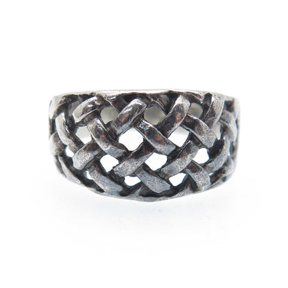 925 Sterling Silver Vintage Woven Oxidized Ring Size 5.75