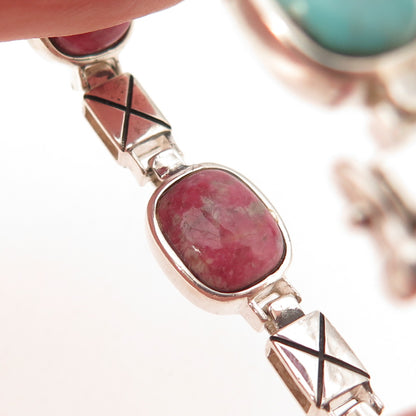 Jay King Desert Rose Sterling Vintage Real Multi-Gem Dual Sided Bracelet 6.25"